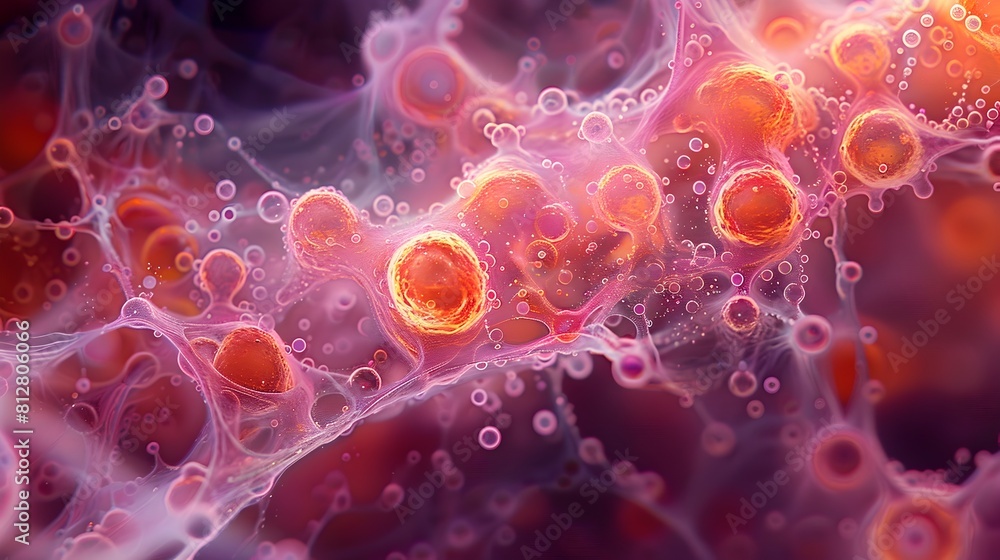 Poster captivating microscopic tapestry of hair structures in vibrant hues and intricate patterns