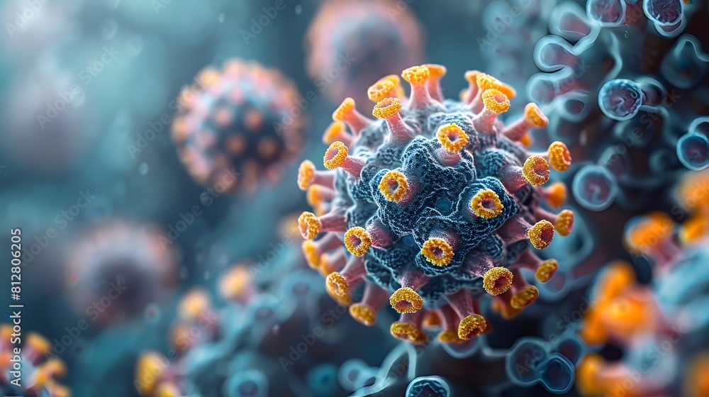 Aufkleber highly magnified microscopic view of intricate pathogenic organism structure in vibrant colors
