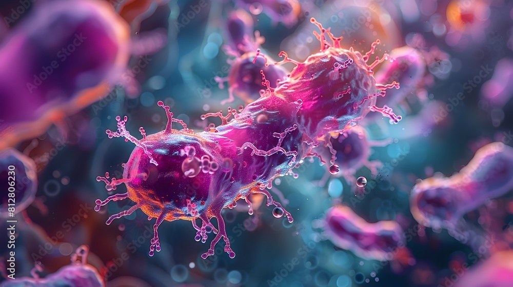 Leinwandbilder vibrant and intricate microscopic pathogen viewed through electron microscopy with vivid colors and 