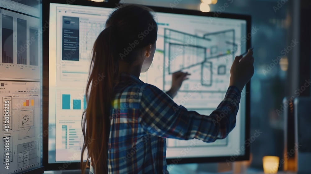 Aufkleber Woman designer create website design wireframe Sketch prototype framework layout future design project UI and UX  user interface user experience designer Creative concept for web desig : Generative AI