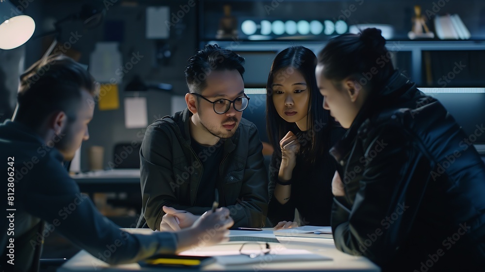 Poster Designer teams brainstorm ideas to discuss website and mobile app designs : Generative AI