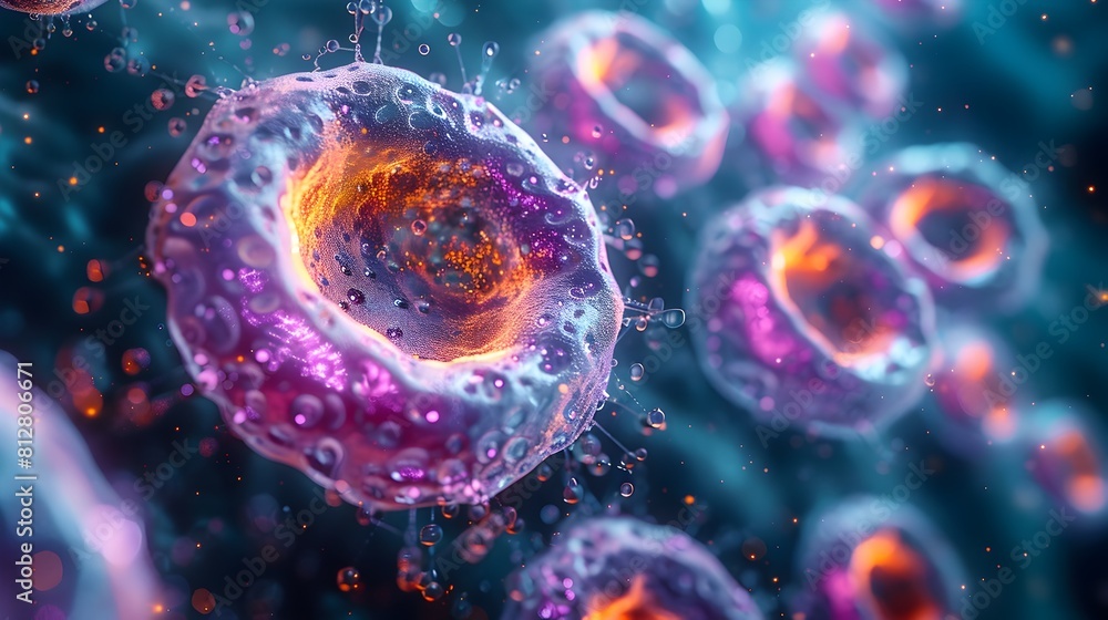 Poster captivating microscopic of an animal cell showcasing intricate structures vibrant colors and cutting
