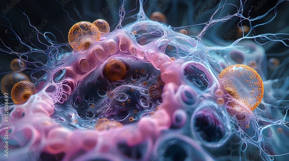 Poster intricate microscopic pathogen visualization in vibrant colors and depth of field