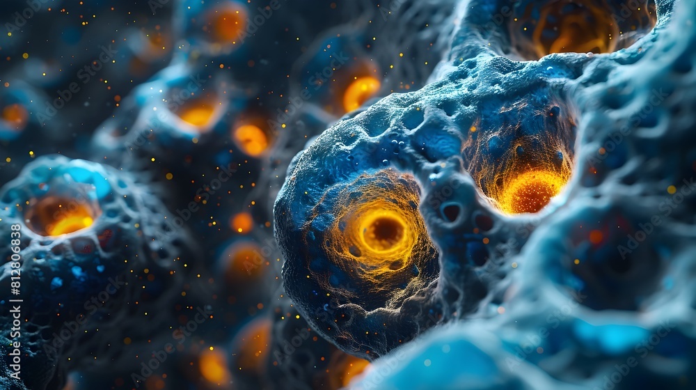 Poster captivating microscopic of intricate cellular structures and vibrant patterns