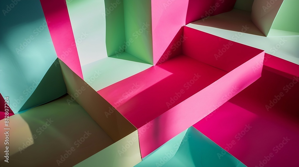 Poster layout of colorful carton sheets in pink and green shades : generative ai