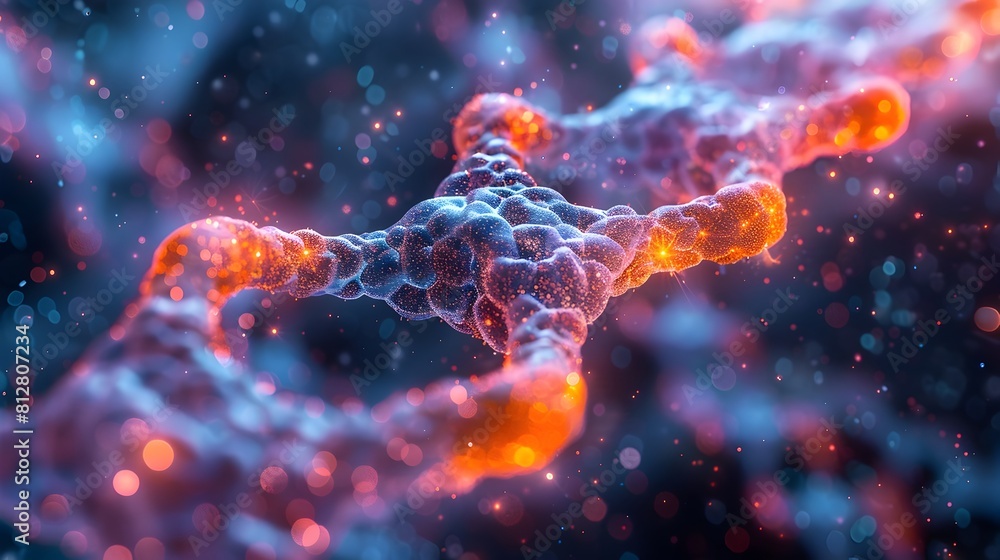 Poster intricate microscopic visualization of cellular dna structure and genetic complexity in vibrant colo