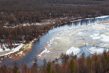 Ice drift on the Chulman River in South Yakutia
