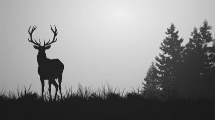 Regal Deer Silhouette Wallpaper A Graceful Elegance in Natures Embrace