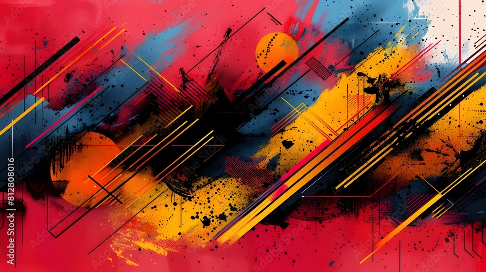 Aufkleber Bold Geometric Abstract with Vibrant Overlapping Shapes and Jagged Lines Digital with Glitch Art Aesthetic
