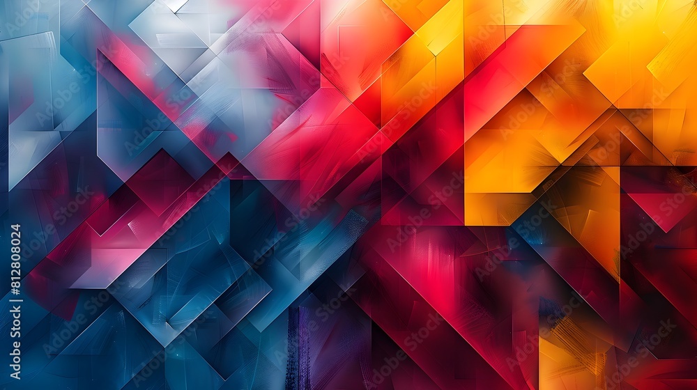Aufkleber Bold Geometric Abstract Background with Vibrant Overlapping Shapes and Angular Glitch Art Aesthetic