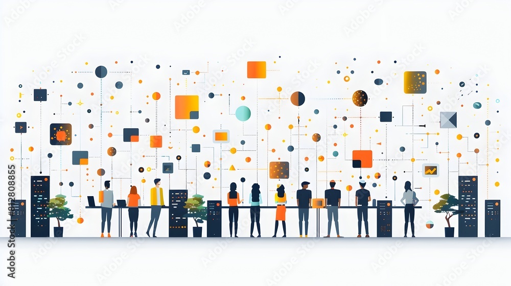 Aufkleber Flat Design of Web Server Concept Information Data Group of People Modern Minimal Trendy Digital Technology and Business Concept