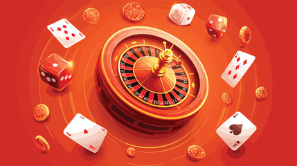 Casino banner poster design with roulette wheel pla