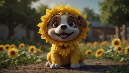 A super cute sunflower Dog, unreal engine, 3d render, pixal