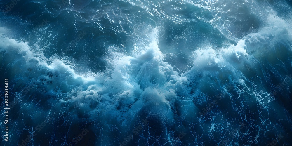 Poster Turbulent Oceanic Seascape with Crashing Waves and Powerful Swirling Currents