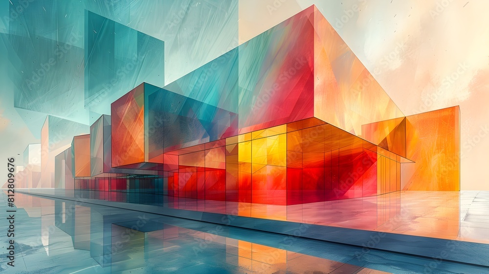 Aufkleber avant garde futuristic architectural structure composed of intersecting geometric planes with bold p