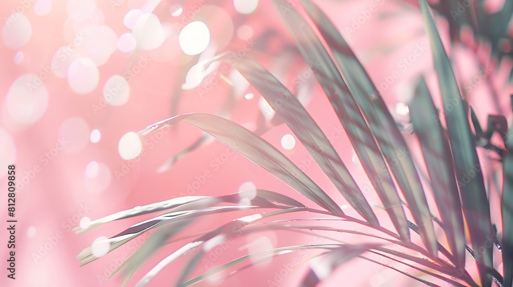 Aufkleber Abstract background for product display with pastel colors palm shadow and glitter bokeh : Generative AI