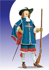 Musketeer image. 3d vector color illustration
