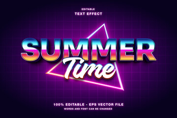 Summer Time Neon Retro 3d text style effect template editable