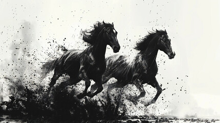 Horse Racing Sketch on Black and White Background