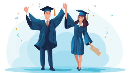 Cheerful students graduate woman and man standing h