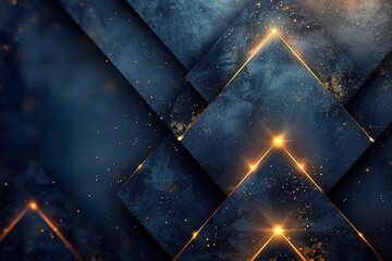 Step into a world of distinguished geometry with a luxury template featuring elegant blue and gold triangle lines in overlapping dimensions on a dark blue background