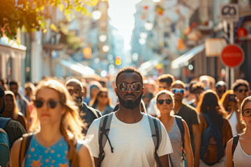 Obraz premium Traveler in an urban setting, immersing themselves in the local culture, capturing the essence of the city.