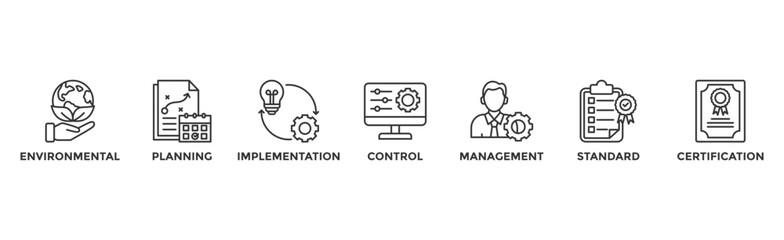 ISO 14001 banner web icon vector illustration concept with icon of environmental, planning, control, management, standard and certification	