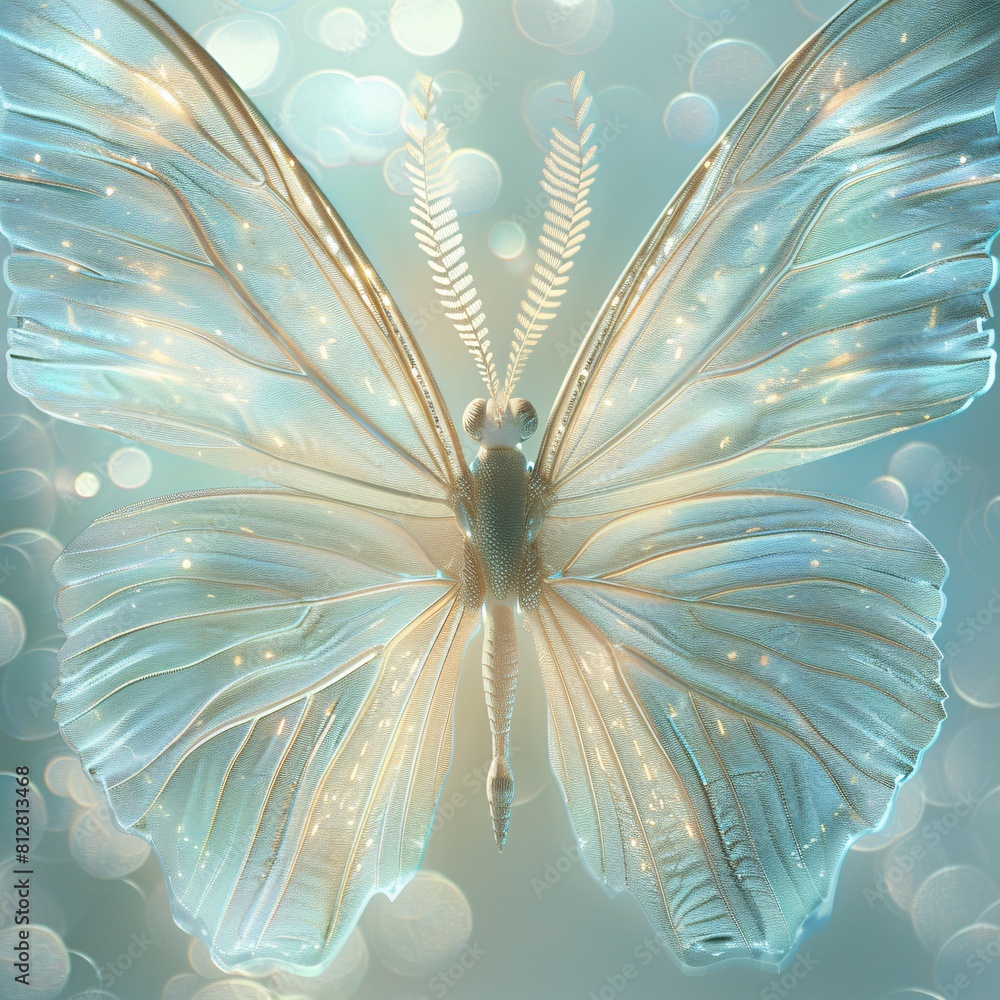 Poster luminous butterfly: stylized 3d rendering with a soft glow and depth of field