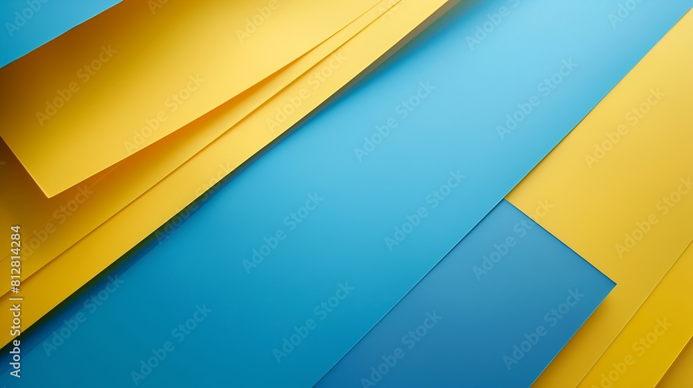 Poster layout of colorful cardboard sheets in blue and yellow shades : generative ai