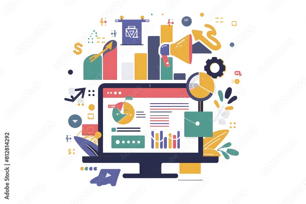 Leinwandbilder Modern Data Analytics and Business Intelligence Dashboard with Infographic Elements in Flat Design