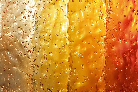 Water drops on glass with orange and yellow background,  Abstract background