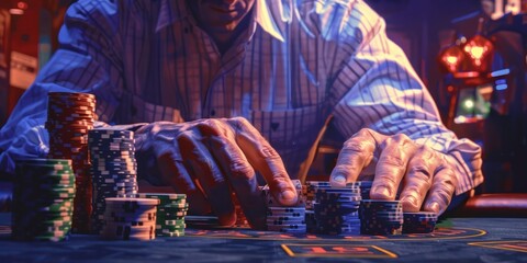 A poker player is raking in his winnings.