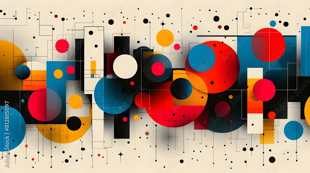 Poster colorful geometric abstract shapes and patterns in minimal trendy modern digital or marketing graphi