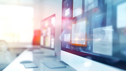 Creative web design studio with flying web page layout elements concept : Generative AI