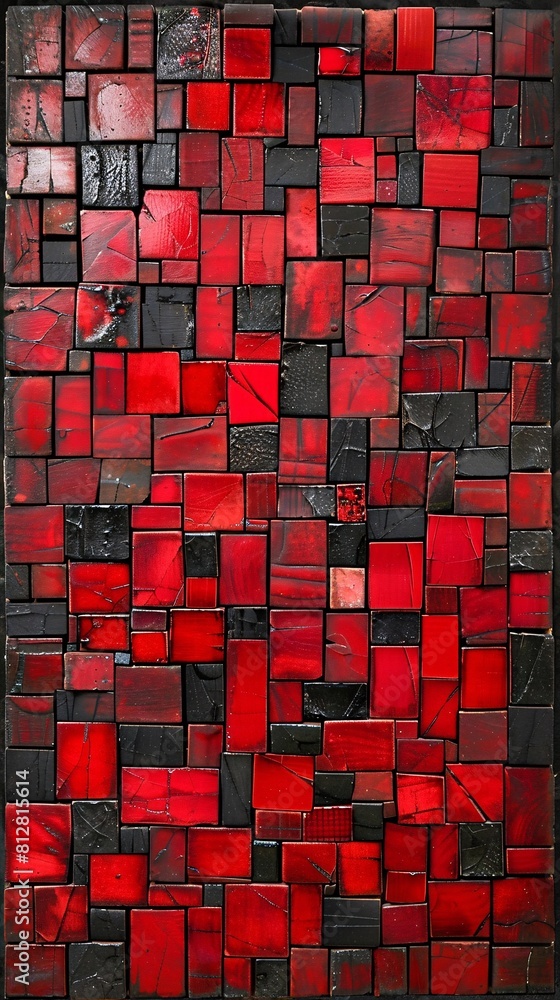 Poster vibrant abstract art with red patterns and dark frame