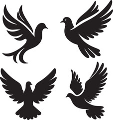Flying Dove silhouette Pigeon black icon on white background