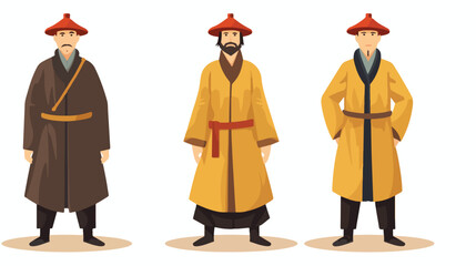Chinese men in national costumes like long robe wit