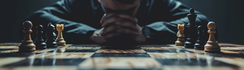 Black and white chess pieces on a chessboard.