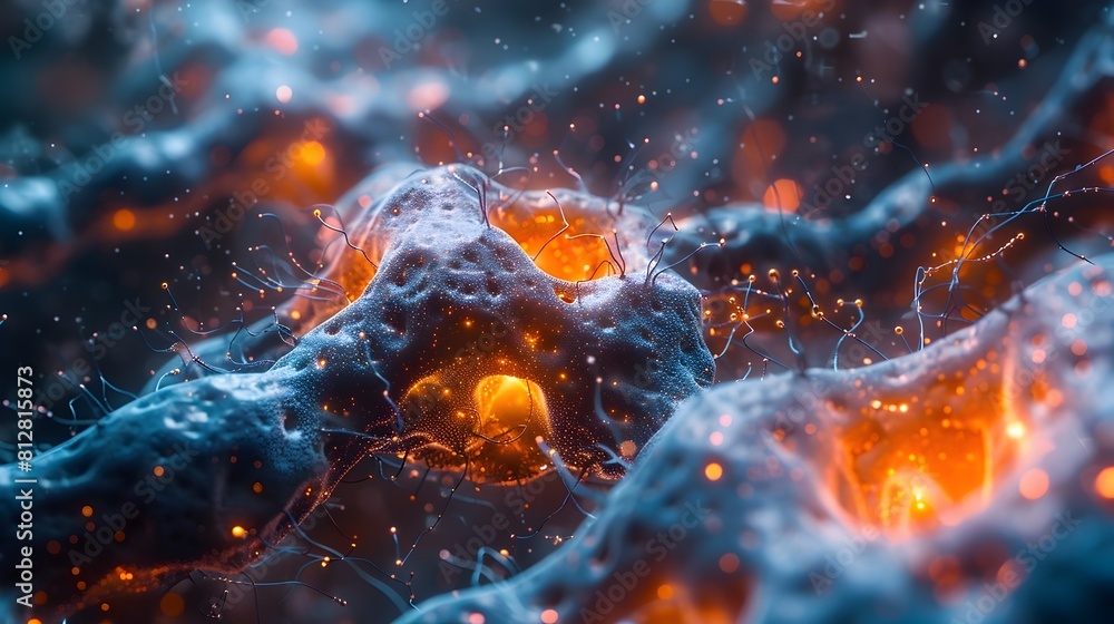 Poster captivating microscopic of intricate cellular structures in vibrant hues