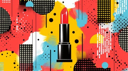 Striking lipstick illustrations against abstract pop art backgrounds perfect for fashion and beauty campaigns