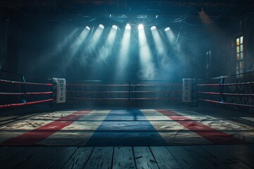 Intense Boxing Ring with Spotlight and Grunge Backdrop
