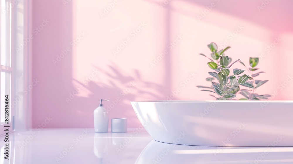 Poster empty table top in bath room background can be used mock up for montage products display or design layout : Generative AI