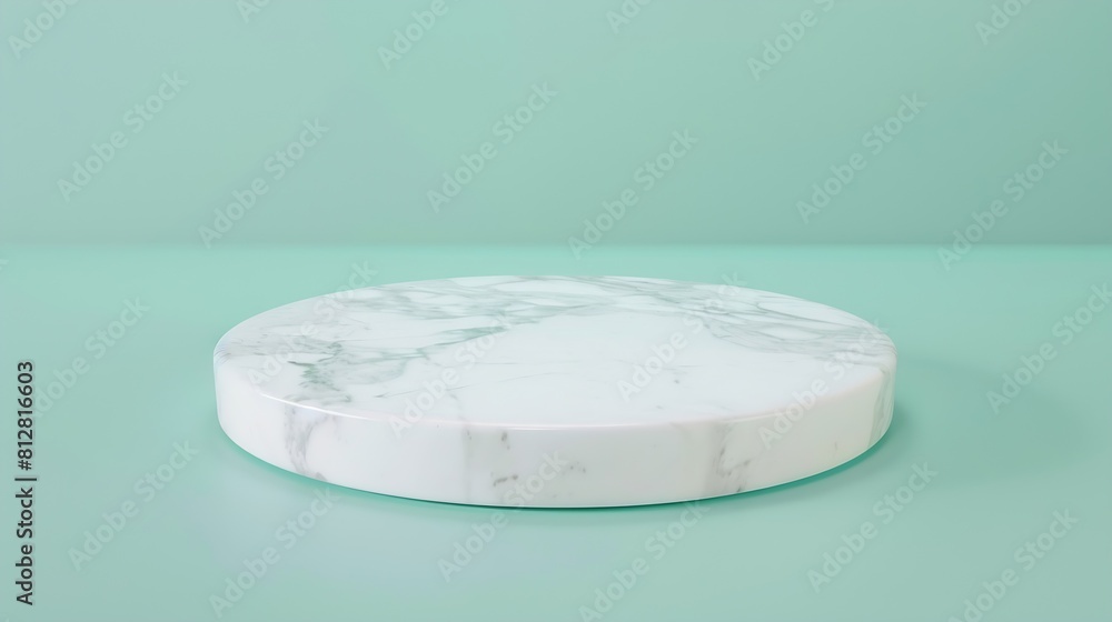 Poster white round marble podium on mint color background : generative ai