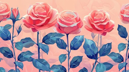 Pastel Roses and structured patterns converge in a lively, colorful artwork