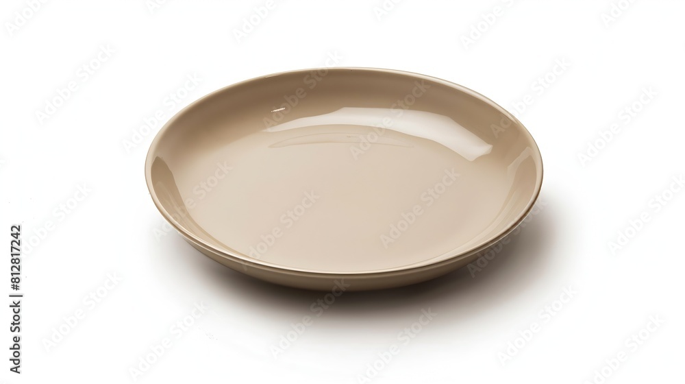 Poster Empty beige plate isolated on white  background Top view flat lay Textured object selective focus : Generative AI