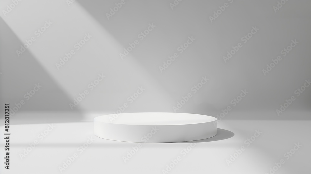 Aufkleber Abstract empty white podium on grey background Mock up stand for product presentation 3D Render Minimal concept Advertising template : Generative AI
