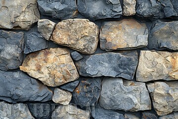 Illustration of real stone wallpaper in beige on blue for wall, high quality, high resolution