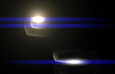 Lens flare glow light effect on black. image of rays blue light effects, overlays or flare isolated on black background for design. anamorphic lens flare light over black background