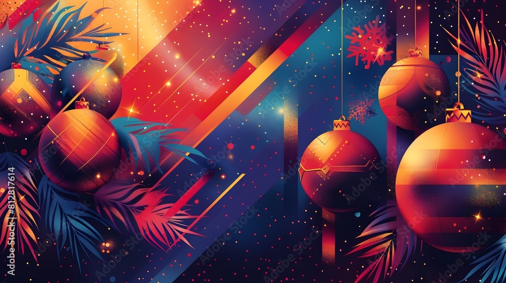 Poster dazzling abstract christmas ornaments design with shimmering metallic tones and geometric overlappin