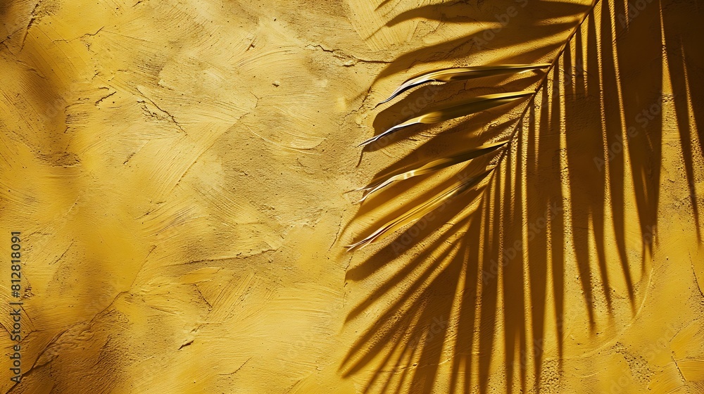 Aufkleber empty palm shadow yellow color texture pattern cement wall background used for presentation business